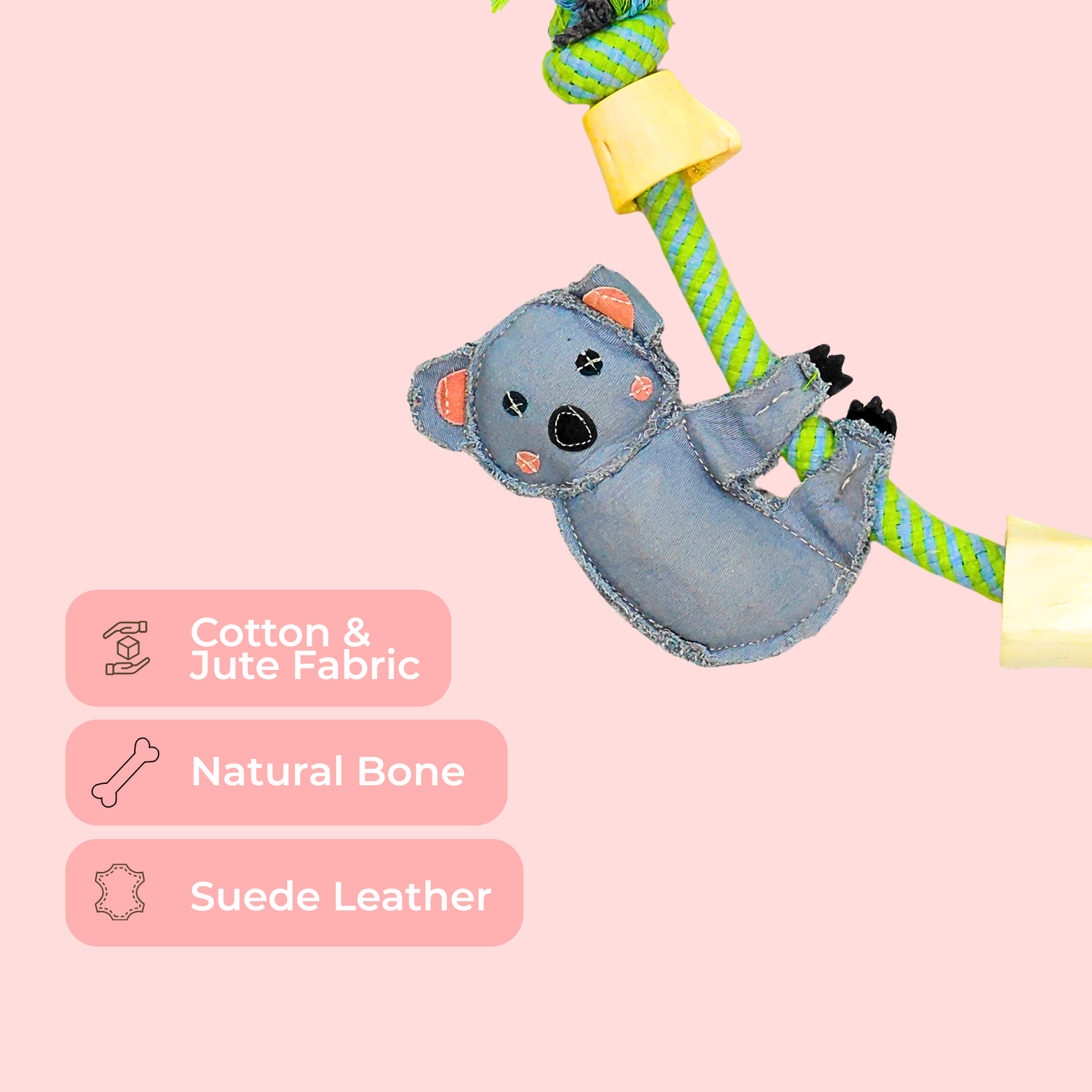 Suede Koala Rope Dog Toy – Soft Natural Chew Toy for Puppies