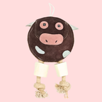 Suede Cow Dog Toy with Rope & Bone – Natural Chew Toy