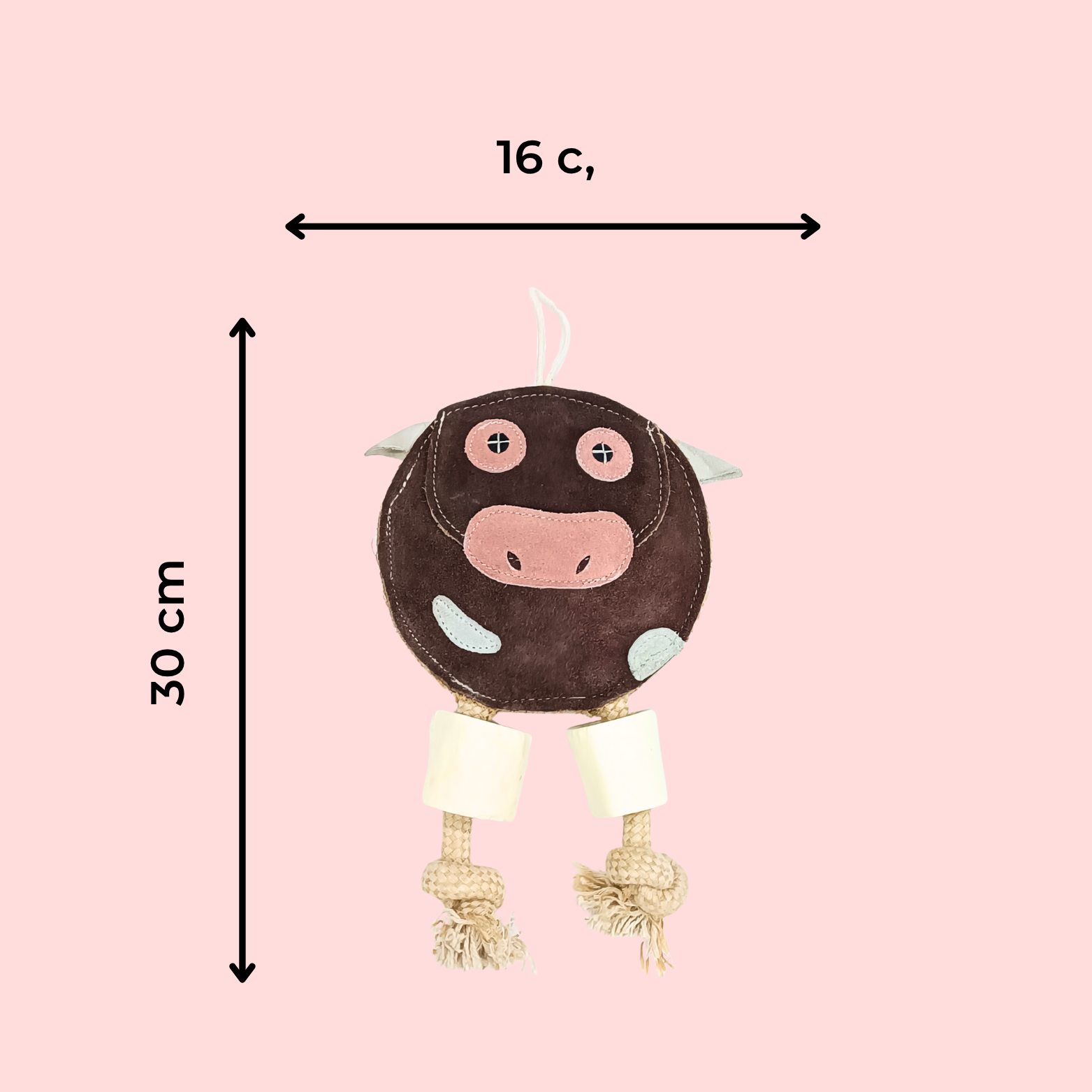 Suede Cow Dog Toy with Rope & Bone – Natural Chew Toy