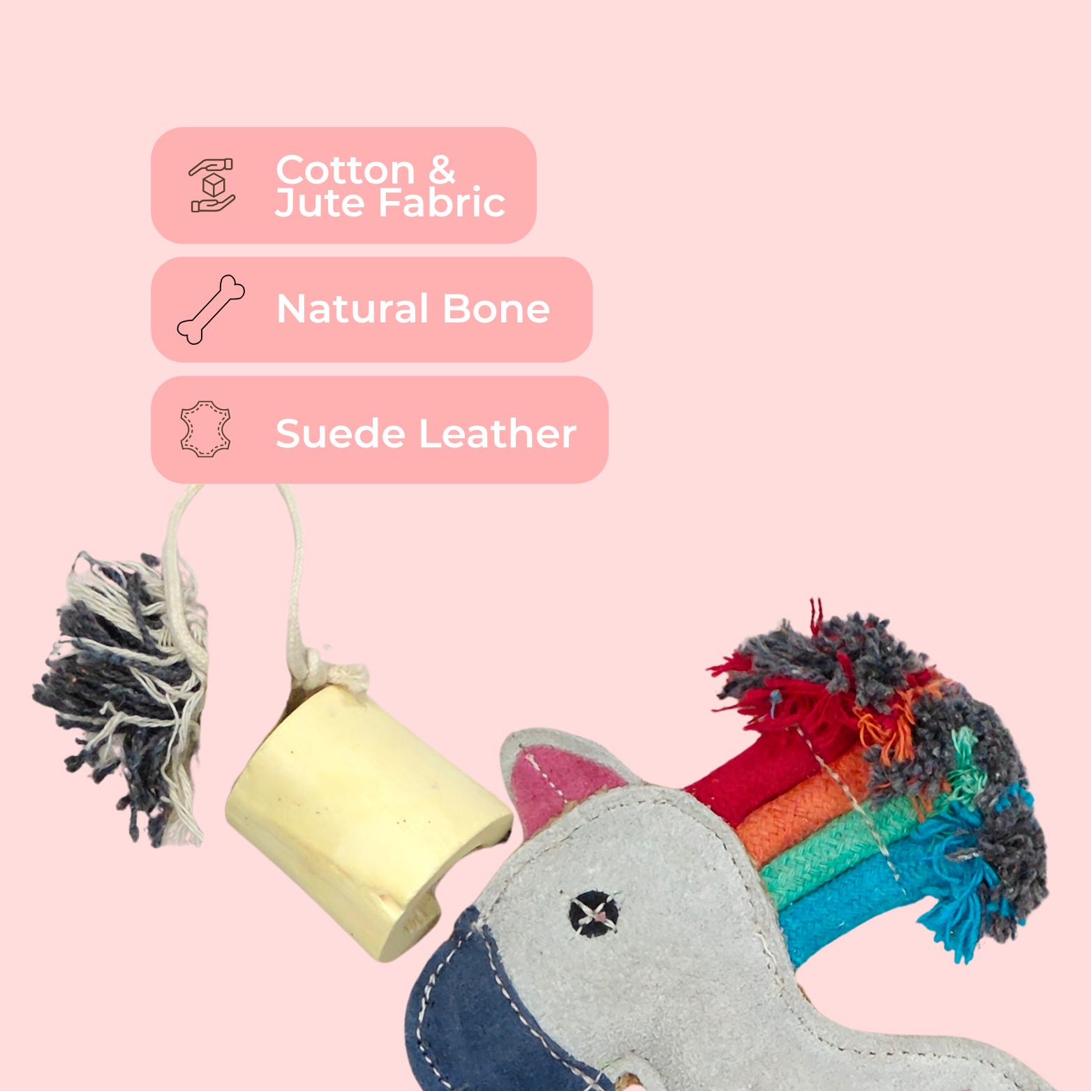 Suede Unicorn Rope Dog Toy – Natural Safe Chew Toy for Puppies